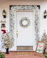 Glitzhome 24"D Pre-Lit Snow Flocked Christmas Wreath and Matched 2 Pack 9' Garland Set