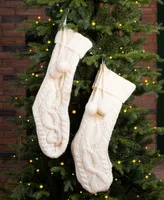 Glitzhome 2 Pack 24" L Knitted Polyester Christmas Stocking with Pom Pom Ball