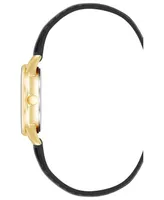 Anne Klein Women's Three Hand Quartz Round Black Polyurethane Faux Leather Band Watch, 33mm - Black-Gold