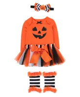 Baby Essentials Girls Halloween Pumpkin Bodysuit, Tutu, Legwarmers and Headband, 4 Piece Set