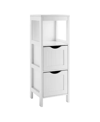 Costway Bathroom Floor Cabinet Freestanding Side Storage Organizer w/2 Removable Drawers