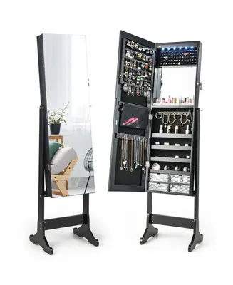 Jewelry Cabinet Armoire Full Length Frameless Mirror Lockable with Lights