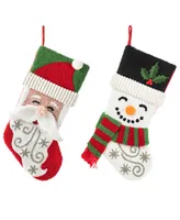 Glitzhome 20.5" L Hooked Stocking, Santa Snowman, Set of 2