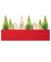 Glitzhome 14" L Christmas Wooden House or Brush Trees Table Decor