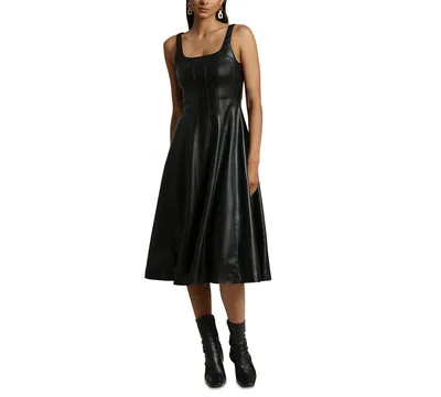 Avec Les Filles Women's Seamed Faux-Leather Swing Dress