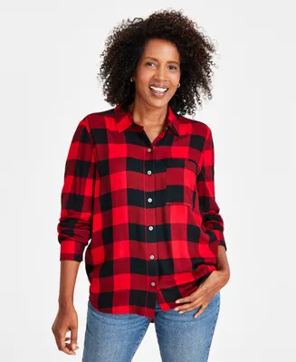 Style & Co Women's Perfect Plaid Button-Up Shirt, Created for Macy's