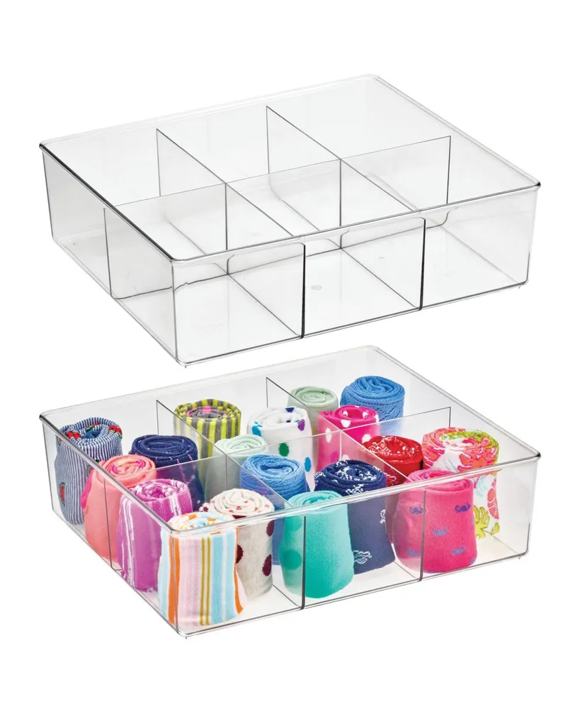 mDesign Plastic Divided 6 Section Closet/Dresser Drawer Organizer, 2 Pack, Clear