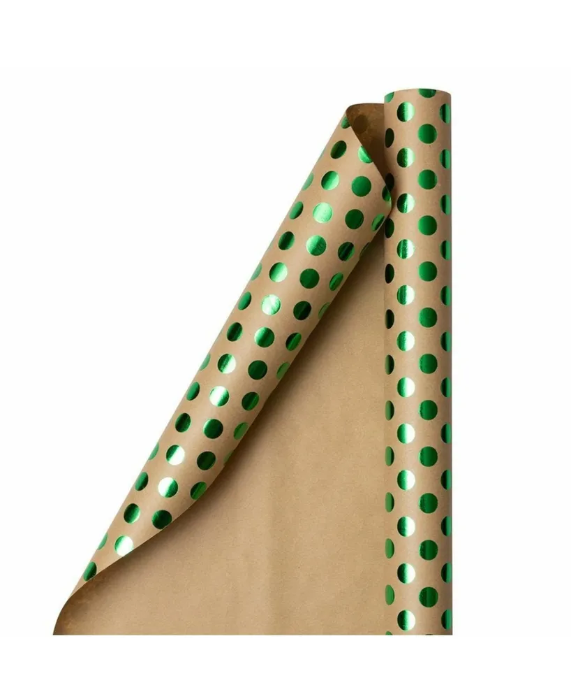 Jam Paper GiFoot Wrap - Kraft Wrapping Paper - 50 Square Foot Total - Foil Polka Dots On Kraft Paper - 2 Rolls Per Pack
