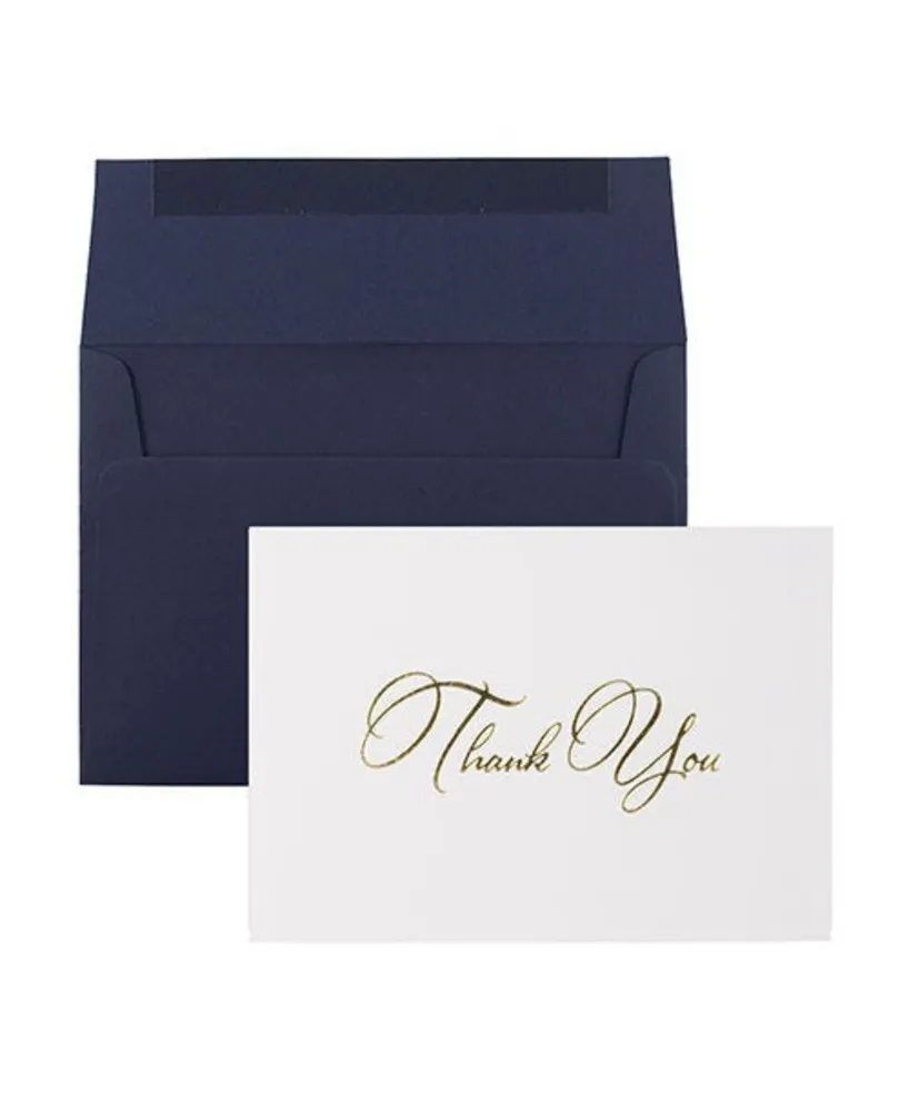 Jam Paper Thank You Card Sets - White Card with Gold-Tone Script Navy Blue Envelopes - 25 Cards and Envelopes