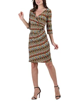 24seven Comfort Apparel Women's Knee Length Faux Wrap Dress