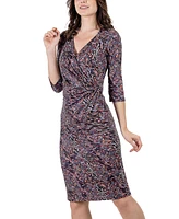 24seven Comfort Apparel Women's Print Knee Length Faux Wrap Dress