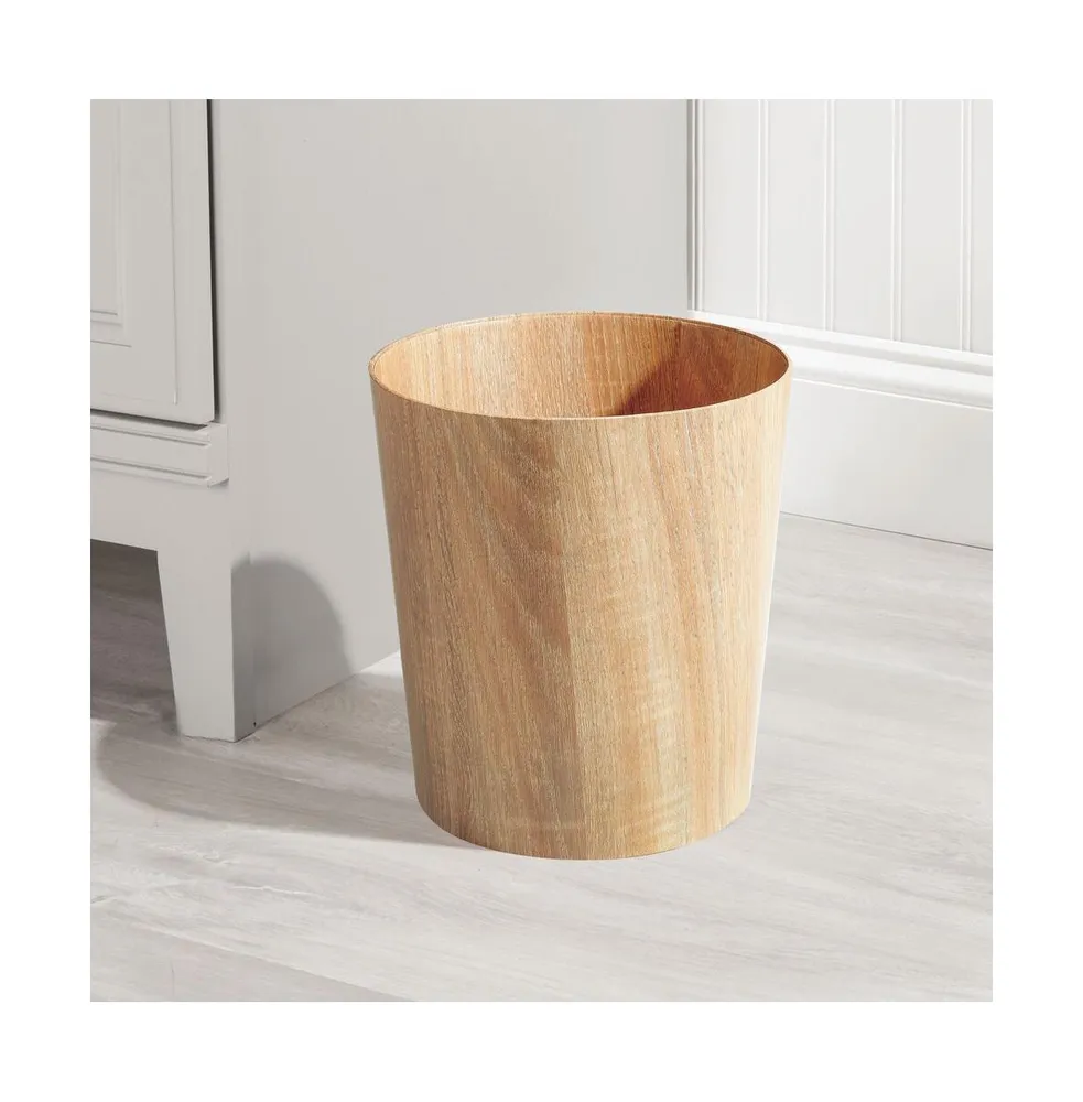 mDesign Round Bamboo Trash Can Wastebasket, Small Garbage Container Bin, Natural