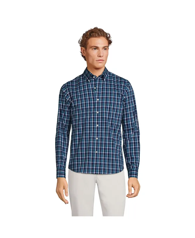 Lands' End Mens Short Sleeve Traditional Fit Essential Lightweight Poplin  Shirt Deep Sea Navy Gingham Regular Small at  Men's Clothing store