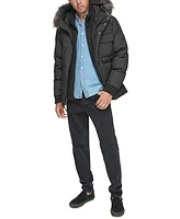 Marc New York Men's Nisko Short Channel Quilted Puffer Jacket with Faux Fur Hood