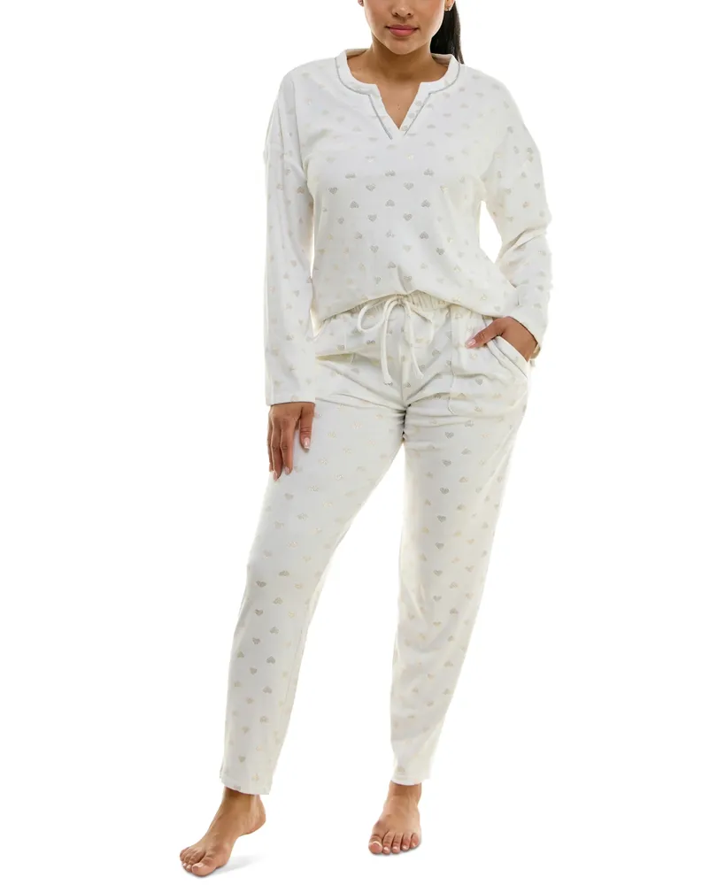 Ambrielle Womens Long Sleeve 2-pc. Velvet Pajama Set