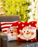 Glitzhome Set of 2 Hooked 3D Santa and Snowman Pillow