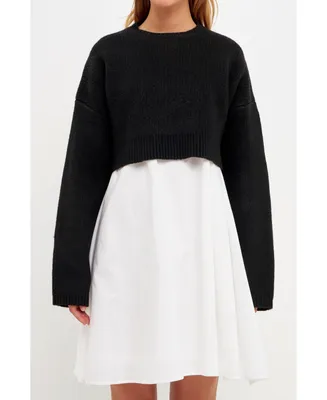 English Factory Women's Sweater with Poplin Mini Dress