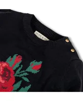 Hope & Henry Baby Girls Long Sleeve Rose Intarsia Sweater