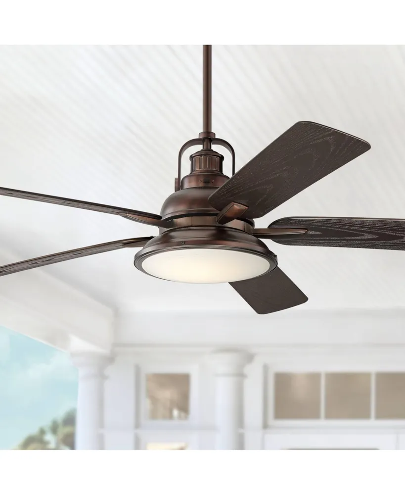 Casa Vieja 60" Wind and Sea Industrial Indoor Outdoor Ceiling Fan with Light Led Remote Control Dimmable Oil Brushed Bronze Brown Wet Rated for Patio