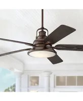 Casa Vieja 60" Wind and Sea Farmhouse Rustic Industrial Indoor Outdoor Ceiling Fan 5 Blade Led Light Remote Control Oil Rubbed Bronze Finish Brown Bla