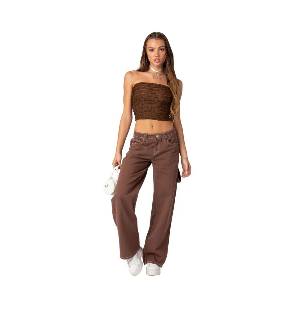 EDIKTED Alora Textured Knit Tube Top