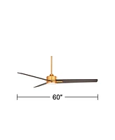 60" Monte Largo Mid Century Modern 3 Blade Large Indoor Ceiling Fan with Light Led Remote Control Soft Brass Black for House Bedroom Living Room Home