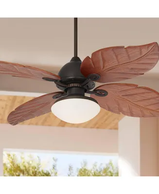 Casa Vieja 60" Casa Oak Creek Tropical Outdoor Ceiling Fan with Led Light Oil Rubbed Bronze Walnut Solid Wood Blades White Glass Bowl Damp Rated for P