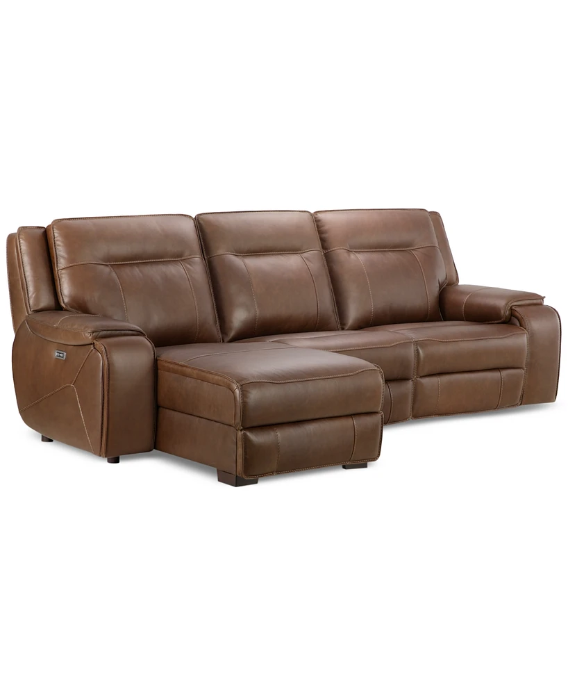 Hansley 3-Pc Zero Gravity Leather Sofa with 2 Power Recliners and Chaise, Created for Macy's