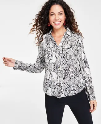 I.n.c. International Concepts Women's Snake-Print Long-Sleeve Blouse, Created for Macy's