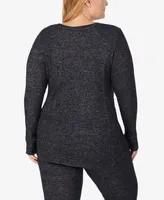 Cuddl Duds Plus Size Long-Sleeve Thumbhole Crewneck Top