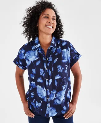 Style & Co Women's Printed Cotton Gauze Camp Shirt, Created for Macy's