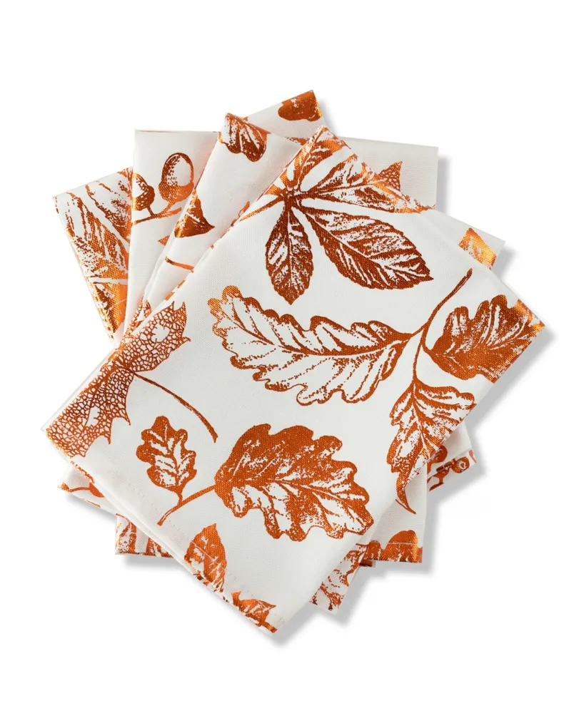 Benson Mills Gilded Leaves Metallic Foil Print Napkins Set/4 18 X 18