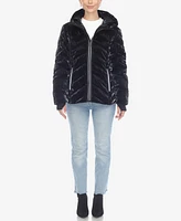 White Mark Women's Midweight Quilted Contrast with Thumbholes Hooded Jacket