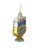 5" Gold-tone and Blue Menorah Glass Hanukkah Ornament