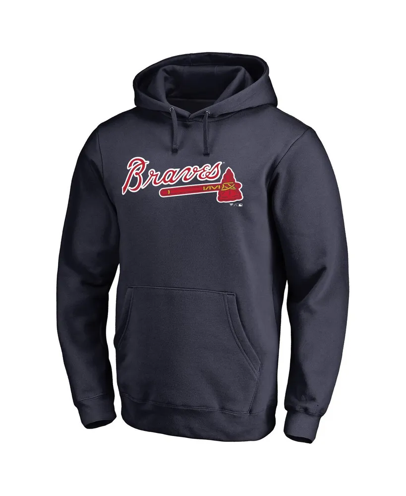 Men's Fanatics Navy Atlanta Braves Official Wordmark Fitted Pullover Hoodie