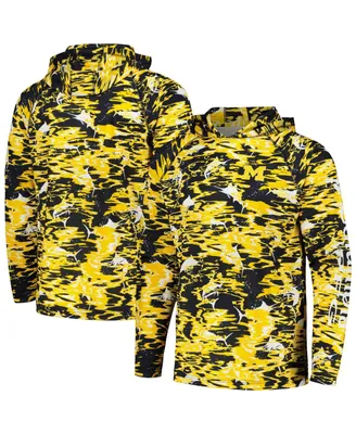 Men's Columbia Navy Michigan Wolverines Pfg Terminal Tackle Omni-Shade Rippled Long Sleeve Hooded T-shirt