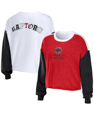 Women's Wear by Erin Andrews Heather Red Toronto Raptors Mixed Letter Cropped Pullover Sweatshirt