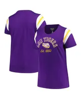 Women's Profile Purple Lsu Tigers Plus Size Striped Tailgate Scoop Neck T-shirt