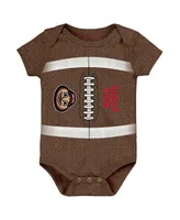 Newborn and Infant Boys Girls Brown Ohio State Buckeyes Catch Me Football Bodysuit