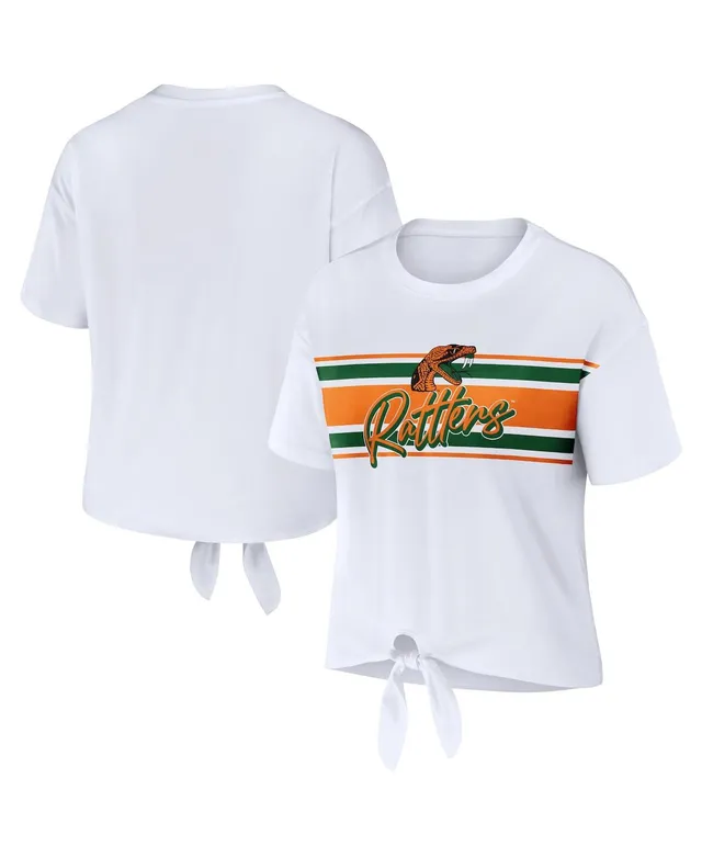 Women's WEAR by Erin Andrews Orange Florida A&M Rattlers Bleach Wash  Splatter Cropped Notch Neck T-Shirt