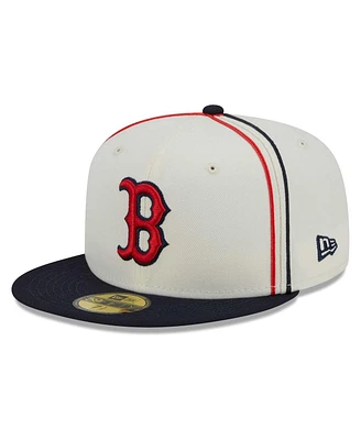 Men's New Era Cream, Navy Boston Red Sox Chrome Sutash 59FIFTY Fitted Hat