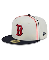 Men's New Era Cream, Navy Boston Red Sox Chrome Sutash 59FIFTY Fitted Hat