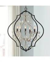 Clara Black Antique Silver Ornate Cage Pendant Chandelier 27" Wide Amber Crystal 5