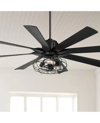 60" Defender Modern Industrial Indoor Ceiling Fan with Led Light Remote Control Matte Black Metal Cage for Living Kitchen House Bedroom Family Dining