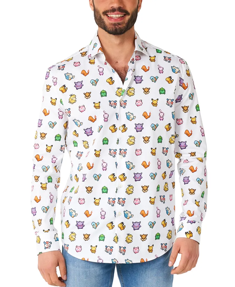 OppoSuits Men's Long-Sleeve Pixel Pokemon Graphic Shirt