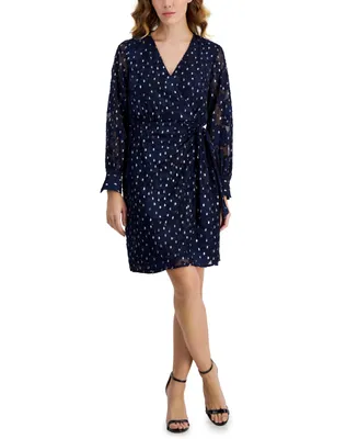 Anne Klein Women's Jacquard Clip-Dot Faux-Wrap Dress