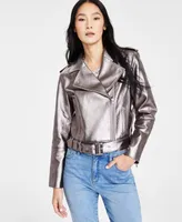 I.n.c. International Concepts Women's Metallic Moto Jacket, Created for Macy's