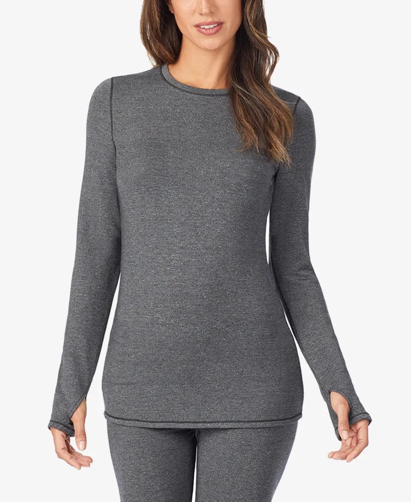 Cuddl Duds Plus Size Long-Sleeve Thumbhole Crewneck Top - Macy's