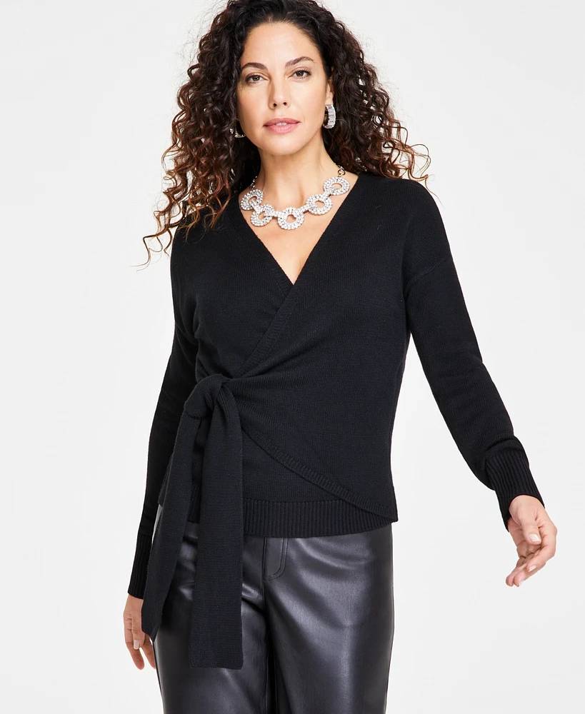 I.n.c. International Concepts Women's Surplice Wrap Sweater, Created for Macy's