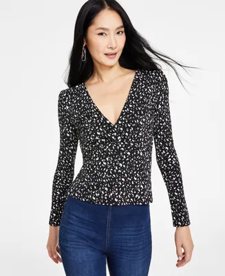 I.n.c. International Concepts Petite Long-Sleeve Surplice-Neck Top, Created for Macy's